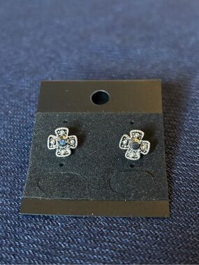 Silver-Tone Crystal Cross Stud Earrings